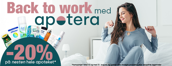 Back to work med Apotera ! 20% rabatt på nesten hele apoteket! Alltid lave priser og rask levering. Ditt apotek på nett